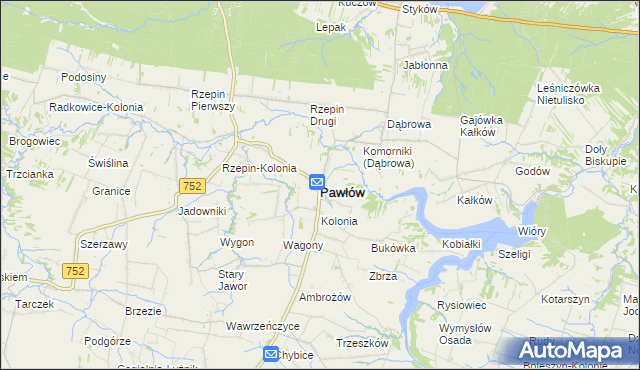 mapa Pawłów powiat starachowicki, Pawłów powiat starachowicki na mapie Targeo
