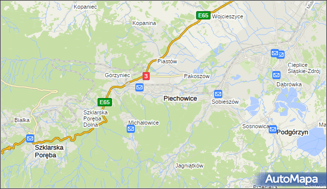 mapa Piechowice powiat jeleniogórski, Piechowice powiat jeleniogórski na mapie Targeo