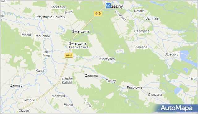 mapa Pieczyska gmina Brzeziny, Pieczyska gmina Brzeziny na mapie Targeo