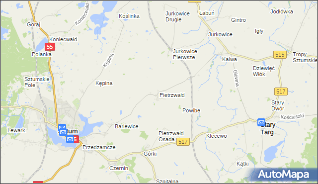 mapa Pietrzwałd gmina Sztum, Pietrzwałd gmina Sztum na mapie Targeo