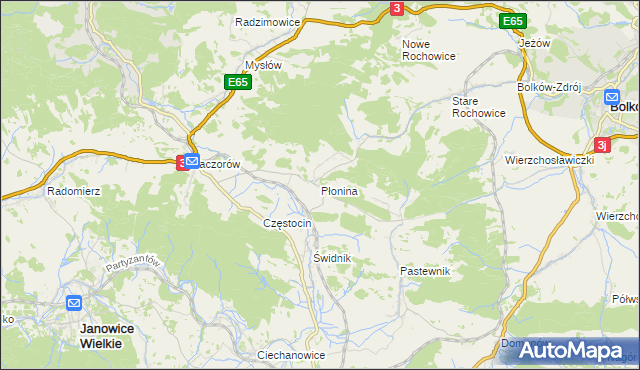 mapa Płonina gmina Bolków, Płonina gmina Bolków na mapie Targeo