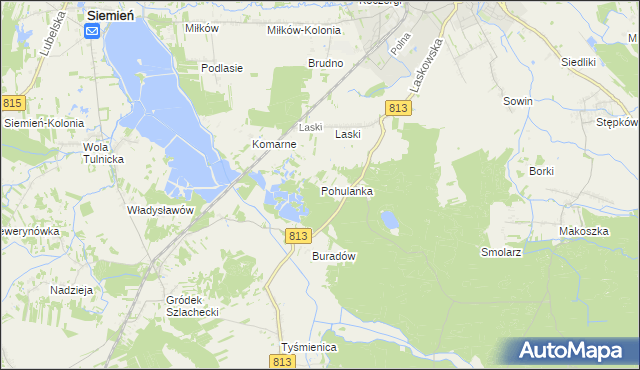 mapa Pohulanka gmina Parczew, Pohulanka gmina Parczew na mapie Targeo