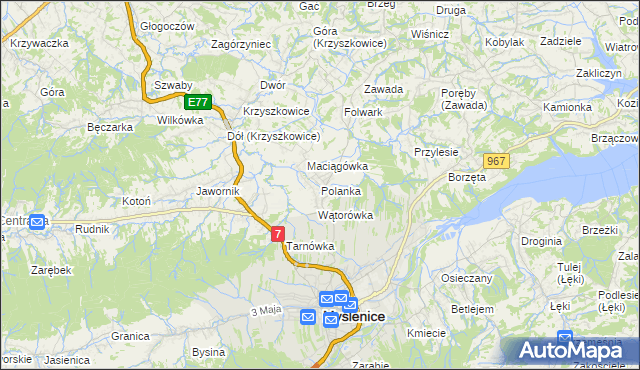 mapa Polanka gmina Myślenice, Polanka gmina Myślenice na mapie Targeo