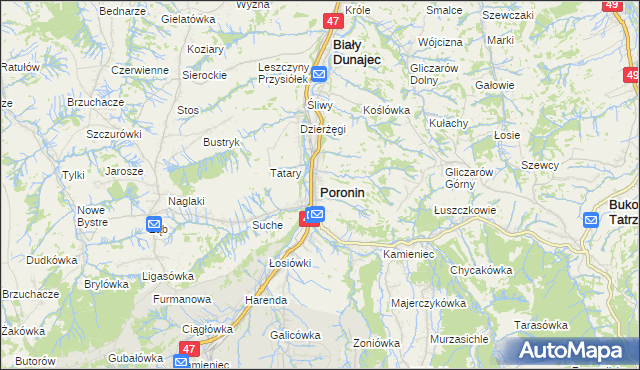 mapa Poronin, Poronin na mapie Targeo