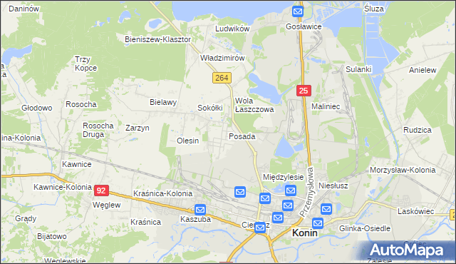 mapa Posada gmina Kazimierz Biskupi, Posada gmina Kazimierz Biskupi na mapie Targeo