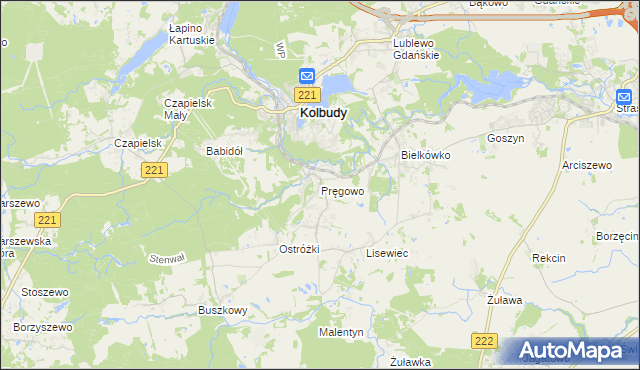 mapa Pręgowo gmina Kolbudy, Pręgowo gmina Kolbudy na mapie Targeo