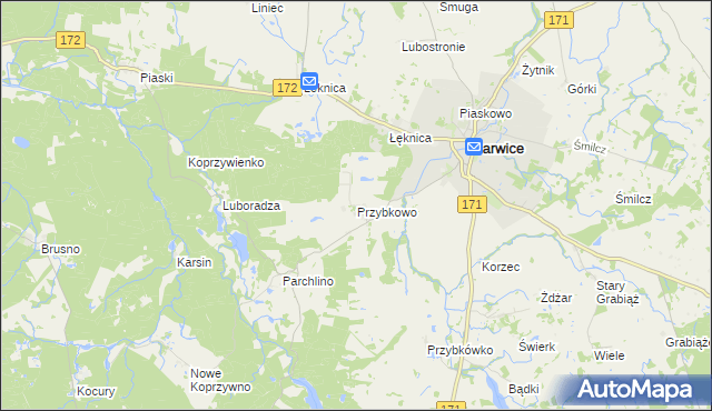mapa Przybkowo gmina Barwice, Przybkowo gmina Barwice na mapie Targeo