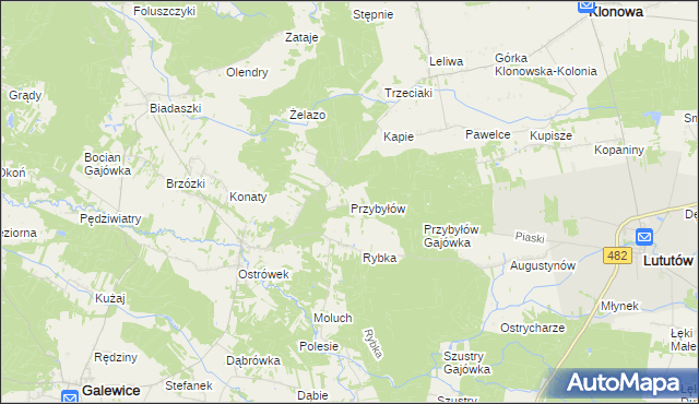mapa Przybyłów gmina Galewice, Przybyłów gmina Galewice na mapie Targeo