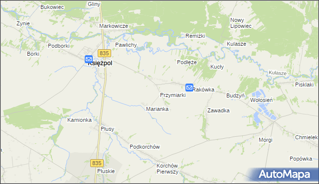 mapa Przymiarki gmina Księżpol, Przymiarki gmina Księżpol na mapie Targeo