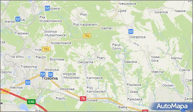 mapa Psary gmina Trzebinia, Psary gmina Trzebinia na mapie Targeo