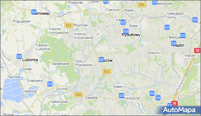 mapa Pszów, Pszów na mapie Targeo