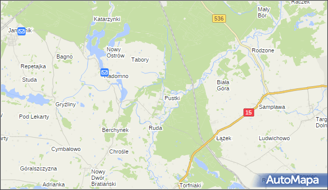 mapa Pustki gmina Nowe Miasto Lubawskie, Pustki gmina Nowe Miasto Lubawskie na mapie Targeo