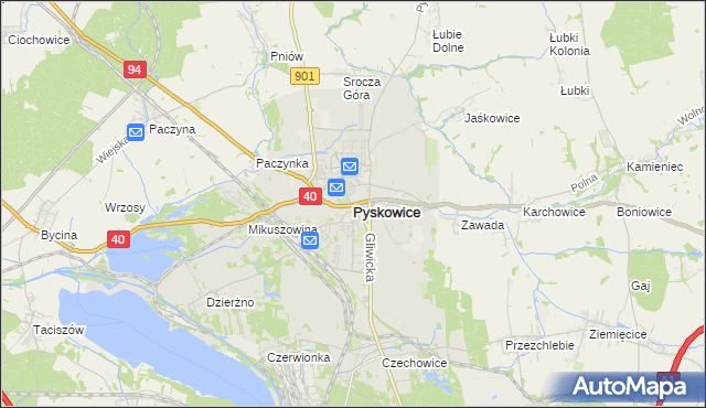 mapa Pyskowice powiat gliwicki, Pyskowice powiat gliwicki na mapie Targeo