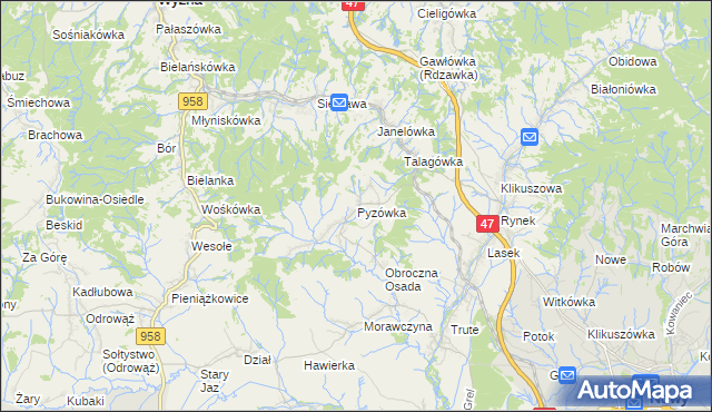 mapa Pyzówka, Pyzówka na mapie Targeo