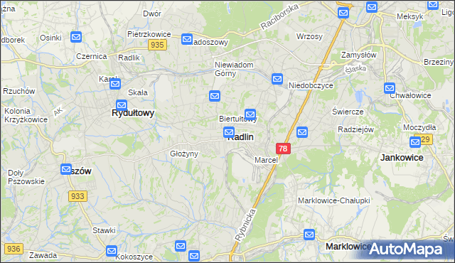 mapa Radlin powiat wodzisławski, Radlin powiat wodzisławski na mapie Targeo
