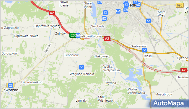 mapa Rakowiec gmina Siedlce, Rakowiec gmina Siedlce na mapie Targeo