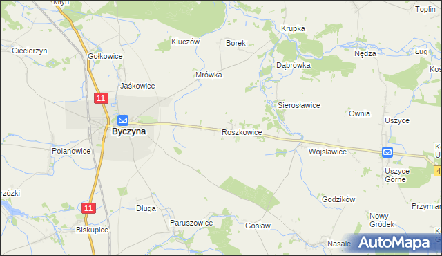 mapa Roszkowice gmina Byczyna, Roszkowice gmina Byczyna na mapie Targeo
