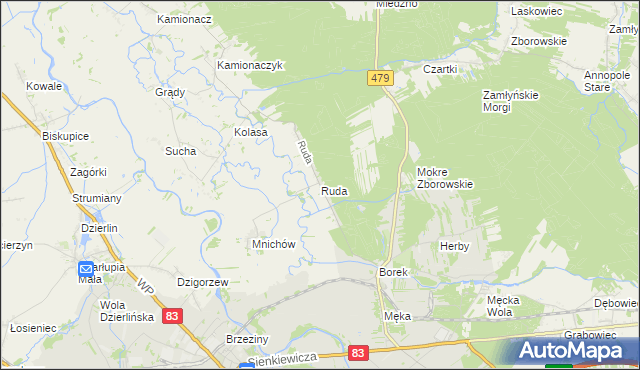 mapa Ruda gmina Sieradz, Ruda gmina Sieradz na mapie Targeo