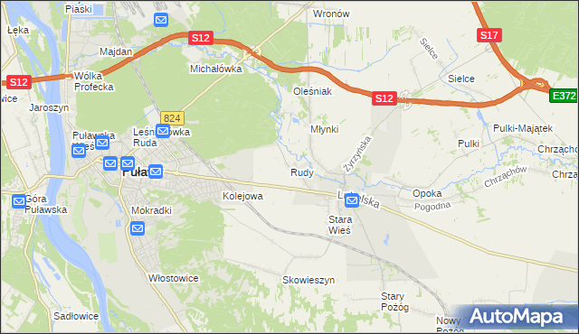 mapa Rudy gmina Końskowola, Rudy gmina Końskowola na mapie Targeo