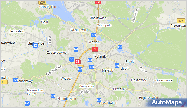 mapa Rybnika, Rybnik na mapie Targeo