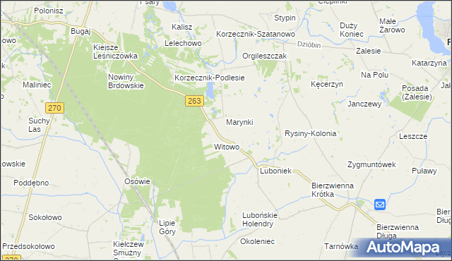 mapa Rysiny gmina Kłodawa, Rysiny gmina Kłodawa na mapie Targeo
