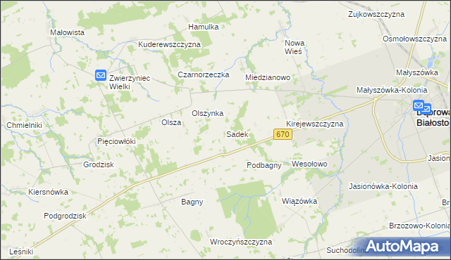 mapa Sadek gmina Dąbrowa Białostocka, Sadek gmina Dąbrowa Białostocka na mapie Targeo