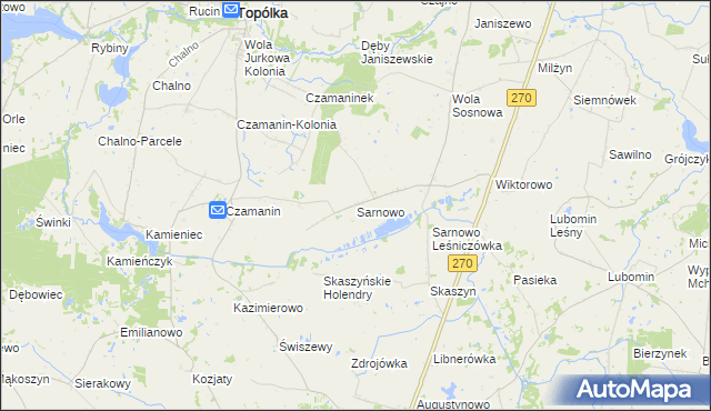 mapa Sarnowo gmina Lubraniec, Sarnowo gmina Lubraniec na mapie Targeo