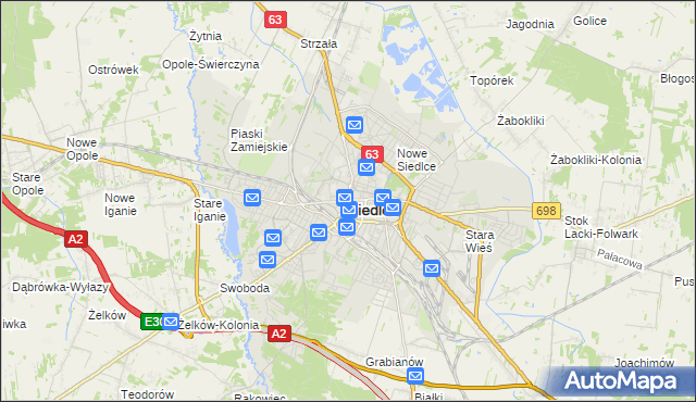mapa Siedlce, Siedlce na mapie Targeo