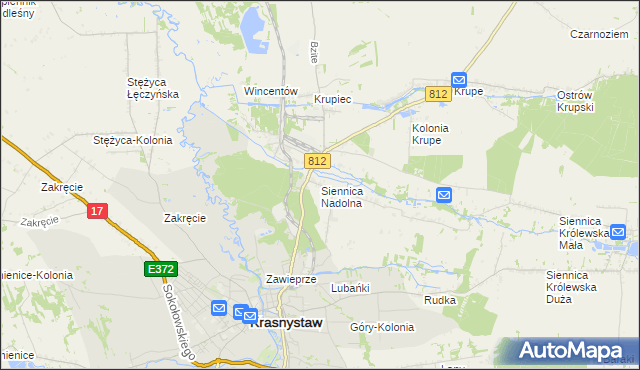 mapa Siennica Nadolna gmina Krasnystaw, Siennica Nadolna gmina Krasnystaw na mapie Targeo
