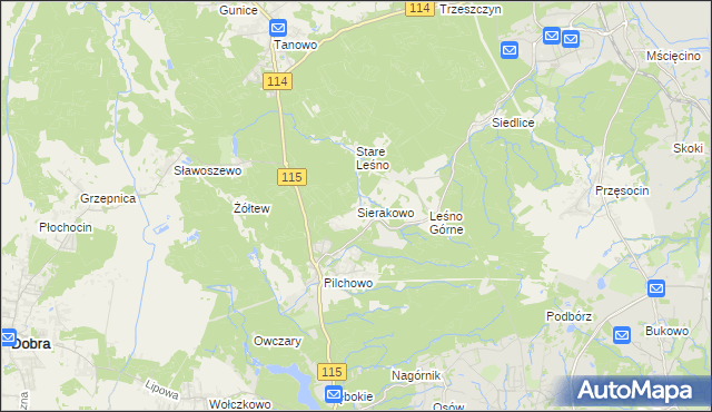 mapa Sierakowo gmina Police, Sierakowo gmina Police na mapie Targeo
