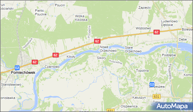 mapa Sikory gmina Wieliszew, Sikory gmina Wieliszew na mapie Targeo