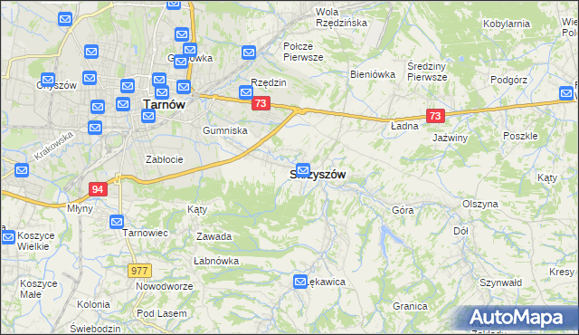 mapa Skrzyszów powiat tarnowski, Skrzyszów powiat tarnowski na mapie Targeo