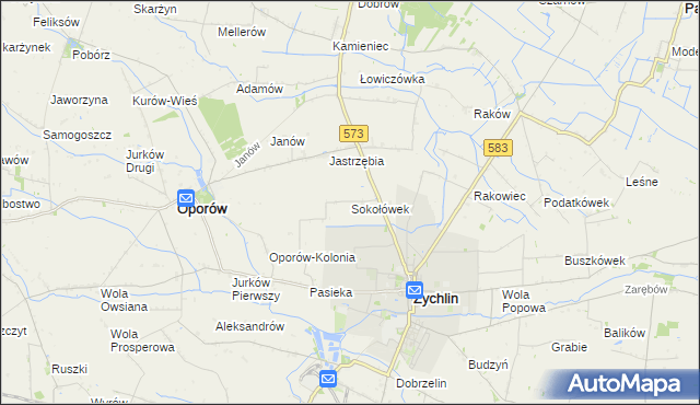 mapa Sokołówek gmina Żychlin, Sokołówek gmina Żychlin na mapie Targeo