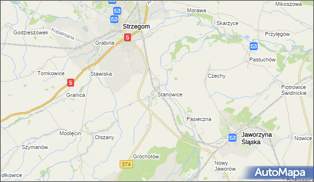 mapa Stanowice gmina Strzegom, Stanowice gmina Strzegom na mapie Targeo