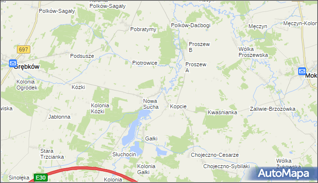 mapa Stara Sucha gmina Grębków, Stara Sucha gmina Grębków na mapie Targeo