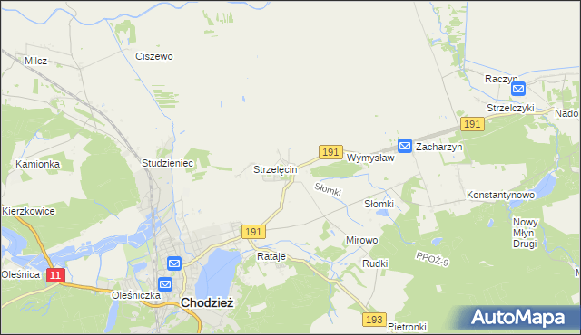 mapa Strzelce gmina Chodzież, Strzelce gmina Chodzież na mapie Targeo