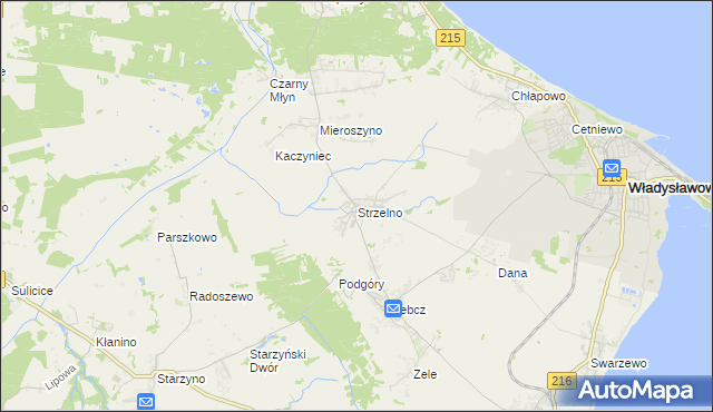 mapa Strzelno gmina Puck, Strzelno gmina Puck na mapie Targeo