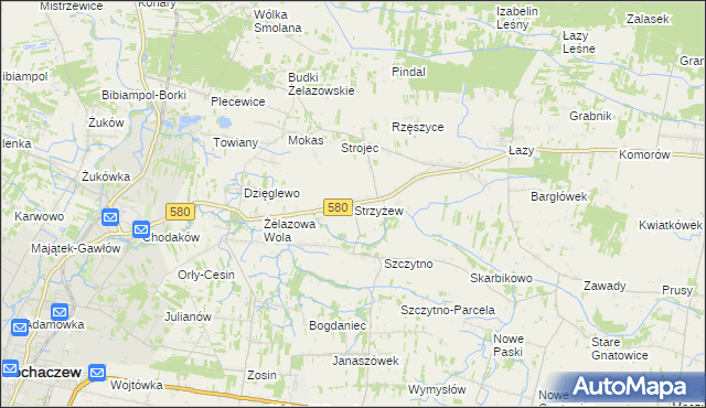 mapa Strzyżew gmina Kampinos, Strzyżew gmina Kampinos na mapie Targeo