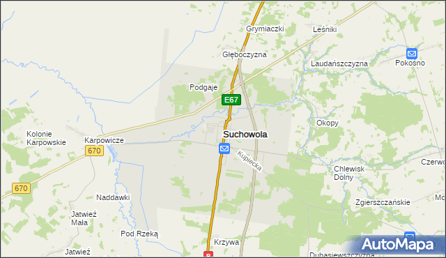 mapa Suchowola powiat sokólski, Suchowola powiat sokólski na mapie Targeo