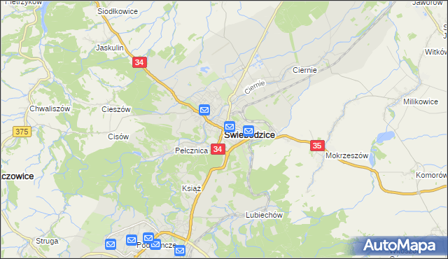 mapa Świebodzice, Świebodzice na mapie Targeo