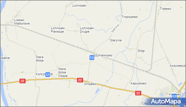 mapa Szymankowo gmina Lichnowy, Szymankowo gmina Lichnowy na mapie Targeo