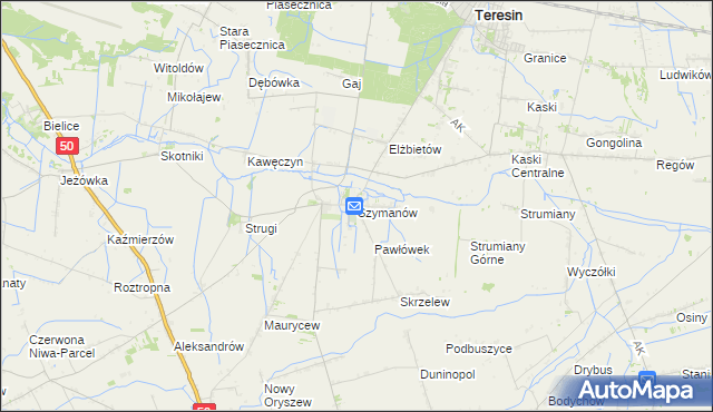mapa Szymanów gmina Teresin, Szymanów gmina Teresin na mapie Targeo