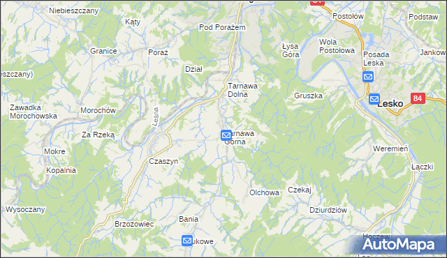 mapa Tarnawa Górna gmina Zagórz, Tarnawa Górna gmina Zagórz na mapie Targeo
