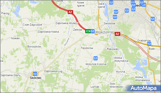 mapa Teodorów gmina Skórzec, Teodorów gmina Skórzec na mapie Targeo