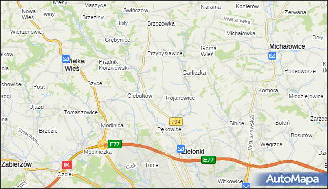 mapa Trojanowice gmina Zielonki, Trojanowice gmina Zielonki na mapie Targeo