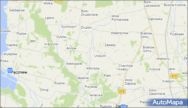 mapa Urszulin gmina Zadzim, Urszulin gmina Zadzim na mapie Targeo