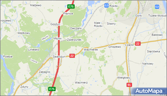 mapa Waćmierek, Waćmierek na mapie Targeo