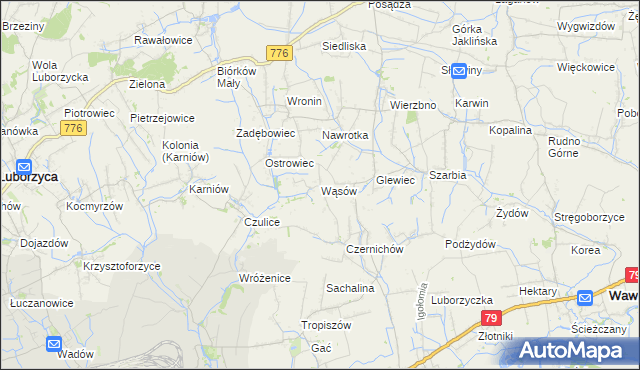 mapa Wąsów, Wąsów na mapie Targeo