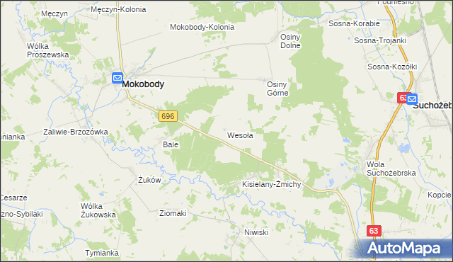 mapa Wesoła gmina Mokobody, Wesoła gmina Mokobody na mapie Targeo
