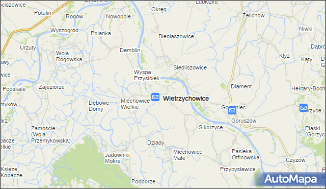 mapa Wietrzychowice powiat tarnowski, Wietrzychowice powiat tarnowski na mapie Targeo